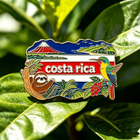 Aimant de réfrigérateur en métal personnalisé avec drapeau du Costa Rica, design paresseux et colibri, souvenir du Costa Rica, vente en gros pour l'Amérique centrale
