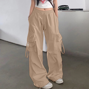 Custom OEM Manufacturer Vintage Pockets High Waist Streetwear <strong>Baggy</strong> Casual <strong>Ladies</strong> Long Parachute Cargo Pant for Women <strong>Trousers</strong> - Product Image 4