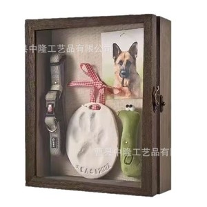 Solid Wood Pet Photo <b>Frame</b> Rectangle Brown Handmade Shadow Box For Dog Cat Paw Print Souvenir Storage - Product Image 5