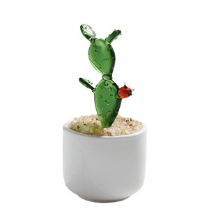 Adorno de cristal, simulación de cactus suculento en maceta, mini flor artesanal de cristal para oficina, venta al por mayor - Product Image 3