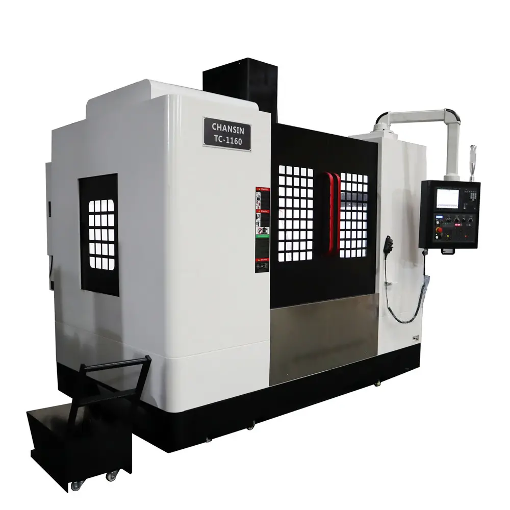 ماكينة الطحن العمودية CNC ذات 3 محاور 4 محاور مع مركز تحكم Fanuc VMC1160 مع ناقل رقائق من النوع اللولبي