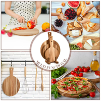 Planche à fromage ronde en bois d'acacia, ensemble de planches à pizza avec poignée, 8, 10, 12 pouces, pour fêtes, restaurants, qualité alimentaire, logo personnalisé en gros