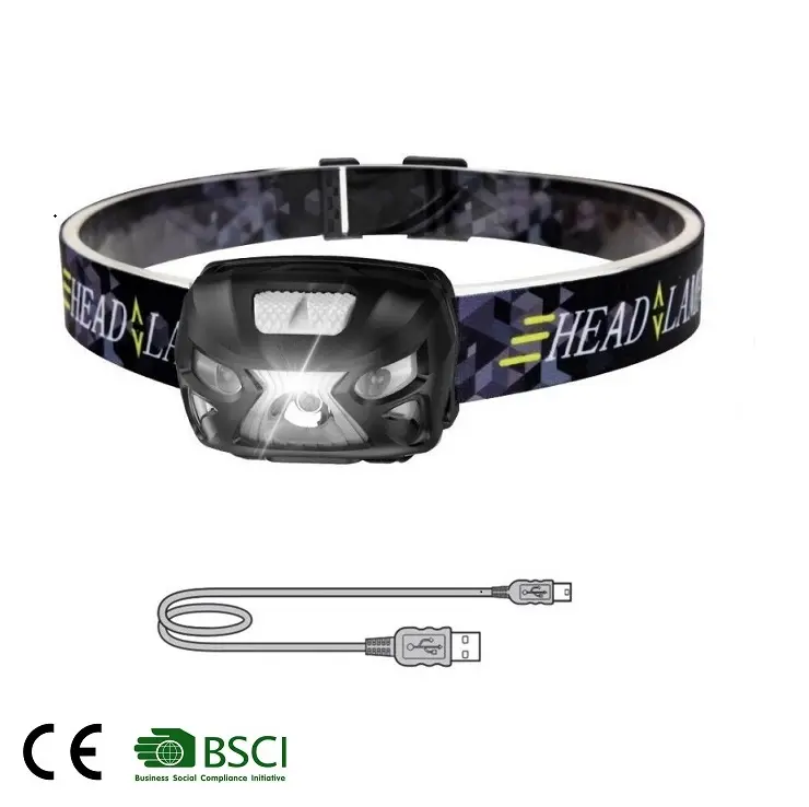 उच्च शक्ति सिर दीपक प्लास्टिक 3 वाट रिचार्जेबल मिनी मोशन सेंसर एलईडी headlamp