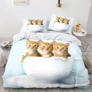 Vente en gros de housse de couette pour animaux chat motif impression numérique 3D animaux housse de couette ensemble de literie