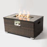 Table de foyer au propane de 32 pouces, 50000 BTU, cheminée rectangulaire au gaz avec table en carreaux et base en osier pour terrasse