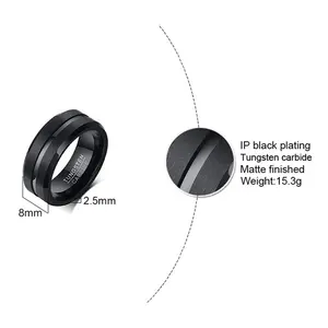 Grosir cincin jari indeks perhiasan desain terbaru 8mm cincin terbuka baja Tungsten cincin biru pria trendi
