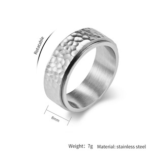 High End Hammered Surface 18K Gold PVD Plated Stainless Steel Rotatable <b>Stress</b> Relief <b>Ring</b> Spinner <b>Ring</b> Waterproof & No Tarnish - Product Image 5