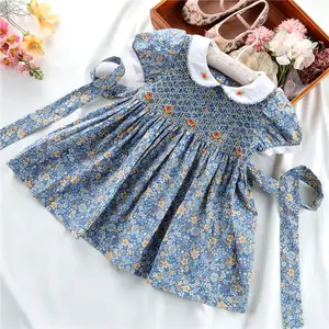 Estate floreale fiore neonate abiti smocked ricamo vintage abbigliamento per bambini abbigliamento per bambini all'ingrosso C042196