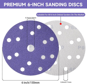 Dischi Abrasivi in <span class=keywords><strong>Carta</strong></span> Ceramica Viola da 6 Pollici con 15 Fori, Fissaggio a Strappo (Velcro) per Legno, Metallo e Vernice Auto - Product Image 2