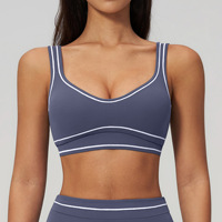 Soutien-gorge de yoga respirant en Spandex/Nylon 220g, brossé, à maintien élevé, dos en U, avec blocs de couleur contrastants et bretelles non réglables
