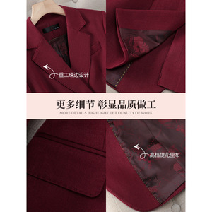 Women's Red Satin Suit Set Full Sleeve Office Lady Autumn Formal Wear - Product Image 4