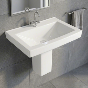 Modern European Design Granite Finish Ceramic Half Pedestal Wash Basin <b>Wall</b> Hung For Hospital Mall - Product Image 4