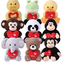 Cadeau de la Saint-Valentin, jouets en peluche super doux, ours en peluche, éléphant, panda avec broderie en forme de cœur, animaux en peluche doux, vente en gros ODM OEM