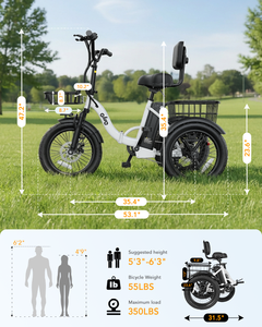 Qlife triker จักรยานไฟฟ้า<span class=keywords><strong>3</strong></span><span class=keywords><strong>ล้อ</strong></span>พับได้พร้อมตะกร้าสินค้ายางอ้วน2.0พับได้ - Product Image 3