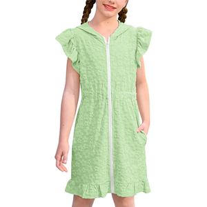 Trajes de Baño para Niñas, con Cremallera y Capucha, Manga Voladora, Traje de Baño para Niños, Tela de Rizo, Cintura Elástica con Bolsillos - Product Image 2