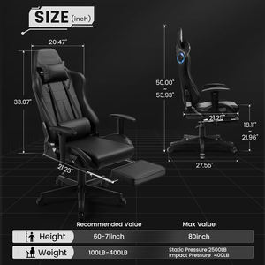 Silla <span class=keywords><strong>Gamer</strong></span> de Oficina Negra Personalizada 2024, Silla de Escritorio Ergonómica para Juegos con Altavoz y Reloj Digital - Product Image 2