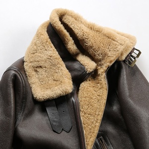 Hiver Personnalisé OEM <span class=keywords><strong>B3</strong></span> Shearling Warm Smart Casual Bomber Vintage Aviator Vestes en cuir de mouton en laine marron pour hommes en fourrure véritable - Product Image 4