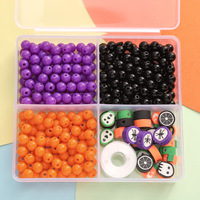 Kit de fabrication de bracelets DIY pour Halloween avec perles rondes en acrylique de 6 mm, perles en argile polymère de 10 mm, cordon élastique et boîte de rangement à 4 compartiments