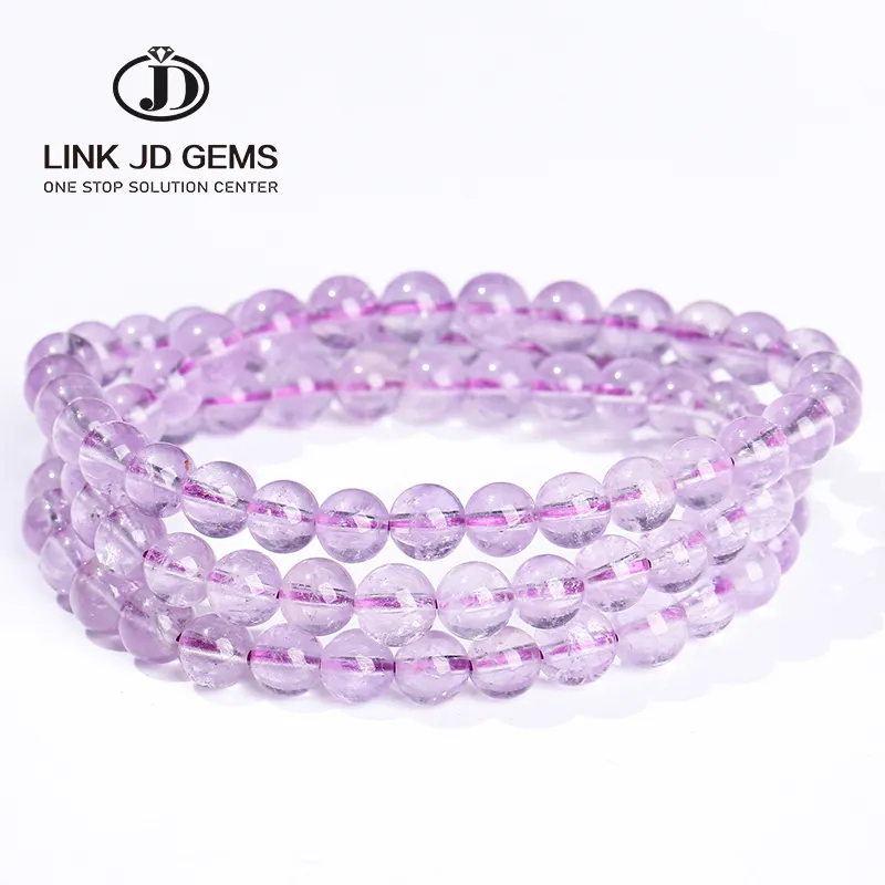 JD mode wanita manis manik bulat peregangan Yoga gelang perhiasan 8mm cahaya alami ungu gelang Amethyst