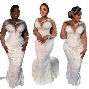 Vestidos de <span class=keywords><strong>Novia</strong></span> de Lujo con Cuello Redondo y Estilo Sirena para <span class=keywords><strong>Novia</strong></span>, Apliques Africanos, Mangas Largas, Perlas, <span class=keywords><strong>Vestido</strong></span> de <span class=keywords><strong>Novia</strong></span> Aso Ebi - Product Image 5