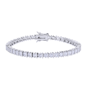 Pulsera de Cadena y Eslabones de Plata de Ley 925 con Moissanita de Corte Princesa de 4 mm, Chapada en Oro Rodio, para Fiestas, al por Mayor - Product Image 3