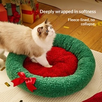 Lit pour chat et chien, design semi-fermé, pour sommeil profond, douillet, en forme de cercle, rembourrage en coton PP, idéal pour l'hiver et Noël, vente en gros transfrontalière