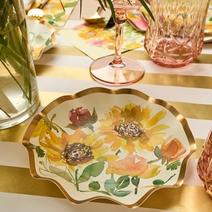 Sunflower Party Tableware <b>Set</b> Custom Printing Gold Hot Stamping Edge Paper Plate Cup Napkin <b>Set</b> Theme Party Supplies - Product Image 1