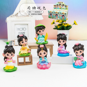 Lotus Pond Delight Blind <b>Box</b> Cute Chinese Cartoon Figurines Resin Desktop Ornaments Gift for Kids Ages 8 13 - Product Image 1
