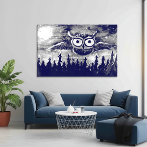 <b>Navy</b> Blue Owl Canvas Art: Pine Tree Landscape, Modern Glass Print,<b>WRAPPED</b> CANVAS - Product Image 3