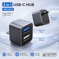Mini Hub USB C 2 en 1 de Aluminio Ultracompacto, Adaptador Divisor de Tipo C a Doble USB A 3.0 2.0 para Laptop, MacBook, PC