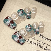Ongles à presser faits main haut de gamme style rétro color block français, motifs ciel étoilé, formes carrées/en C/en tube, 5,0 cm, pour nail art