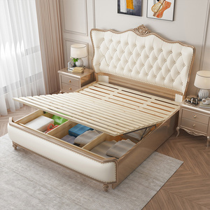 Lit plateforme moderne de luxe européen en cuir rembourré avec rangement, en bois massif, taille <span class=keywords><strong>King</strong></span>, Double ou Queen - Product Image 6