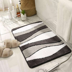 Alfombra de baño de microfibra al por mayor, alfombrilla de puerta esponjosa superabsorbente antideslizante con patrón de rayas, pila de felpa hecha a máquina - Product Image 3