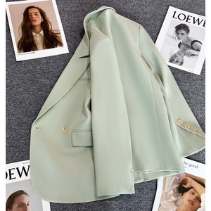 Blazer Vert Menthe pour Femme en <span class=keywords><strong>Laine</strong></span>/<span class=keywords><strong>Soie</strong></span>, Style Automne Uni, Création de Niche Tendance Hong Kong & Corée - Product Image 3