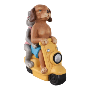 Statua da giardino in resina di cane e gatto che guidano uno scooter, decorazione da esterno per patio. - Product Image 2