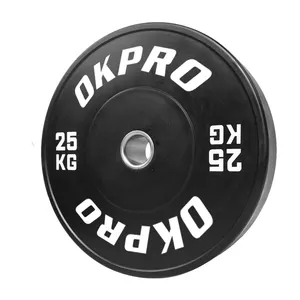 OKPRO Wholesale Custom Logo Commercial Gym Fitness Rubber Weight Plate Barbell Black Bumper Plate