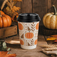 Gobelet en carton à double paroi motif citrouille, logo personnalisé imprimé, récolte d'automne, kraft ondulé, isolé, 16 oz, vente en gros, directement de l'usine