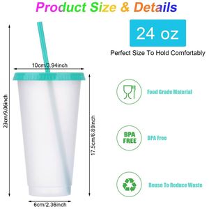 Custom Logo Reusable and <b>Straws</b> Smoothie <b>Cup</b> <b>Tumblers</b> 24 Oz Plastic <b>Cups</b> <b>With</b> Lids - Product Image 3