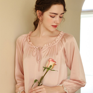 Nuovo stile da donna <span class=keywords><strong>camicia</strong></span> da <span class=keywords><strong>notte</strong></span> a <span class=keywords><strong>maniche</strong></span> <span class=keywords><strong>lunghe</strong></span> in seta di ghiaccio per la primavera e l'estate pigiama Sexy e dolce stile per la casa - Product Image 5