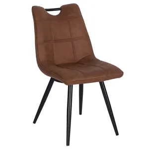 免费样品旋转棕色顶部籽粒臂现代布艺黑色Pu人造Woven灰色座椅皮革餐椅的用餐房间