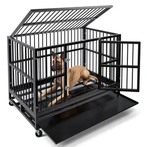 48-Inch Anti-Bite toz kaplanmış Metal köpek kulübesi katlanır tasarım Pet köpek sandık evi kurtarma ve taşıma için - Product Image 1