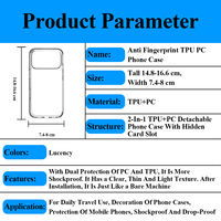 Étui de téléphone personnalisé anti-traces de doigts en TPU+PC, résistant aux chocs, avec plaque arrière détachable 2-en-1 et fente pour cartes pour 18 17