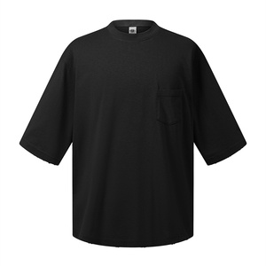 T-shirt à manches courtes en coton pur tricoté 215g, coupe oversize, finition lisse, cinq boutons, avec poche au col - Product Image 3