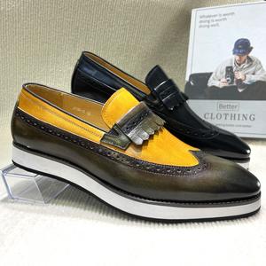 Zapatos Oxford Casuales de Negocios para Hombre, Personalizados, de Cuero Vacuno con Brocado, Antideslizantes, de Lujo, Alta Calidad, Excelentes - Product Image 5