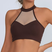 Soutien-gorge de sport pour femme en maille transparente, avec armatures, haute élasticité, résistant aux chocs, couche de base, ajouré, pour le yoga et le fitness