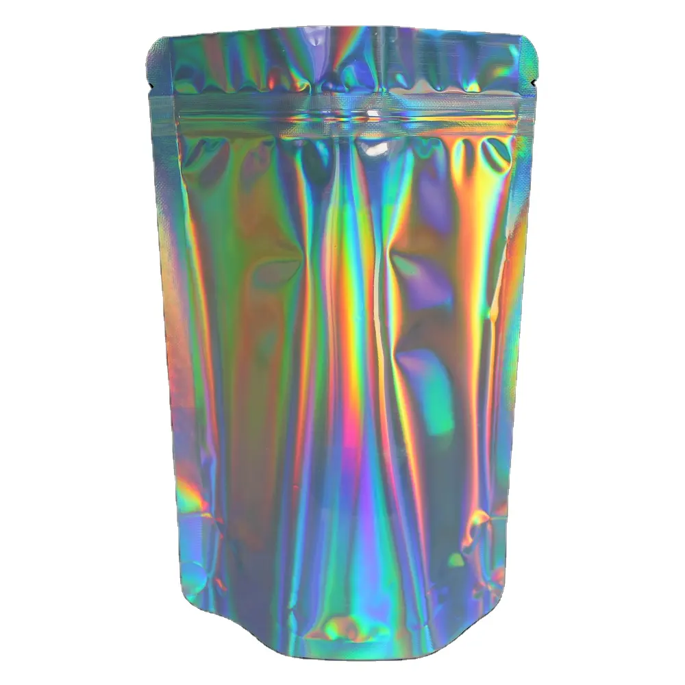 Holografische Ziplock Tas Van De Fabrikant Hologram Mylar Tas Holografische Verpakking Chinese Verpakking Kleding Stand Up Pouch Bopp Accepteren