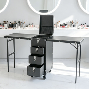 Table de <span class=keywords><strong>manucure</strong></span> pliable et portable sur roulettes, valise de cosmétologie pour poste de travail de technicien, maquilleur mobile, salon de beauté - Product Image 1