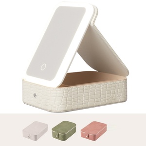 Custom Logo Makeup <b>Box</b> Desktop Cosmetic Storage <b>Box</b> Waterproof Leather Travel Portable Makeup Bag case with LED <b>Light</b> Mirror - Product Image 4