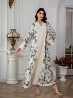 Robe Abaya Musulmane Élégante pour Femme, Modeste, à Motif Floral, Longueur Cheville, Manches Longues, en Polyester Respirant, Col en V, pour Mariage