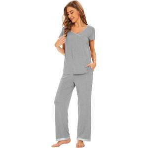 Ensemble de pyjama en viscose de bambou pour femmes, manches courtes avec pantalon, léger et rafraîchissant, vêtements de détente, tailles S-XXL - Product Image 2
